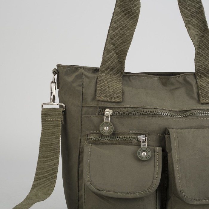 Сумка спортивная на молнии "Жатка", 1 отдел, 5 наружных карманов, длинный ремень, зелёная