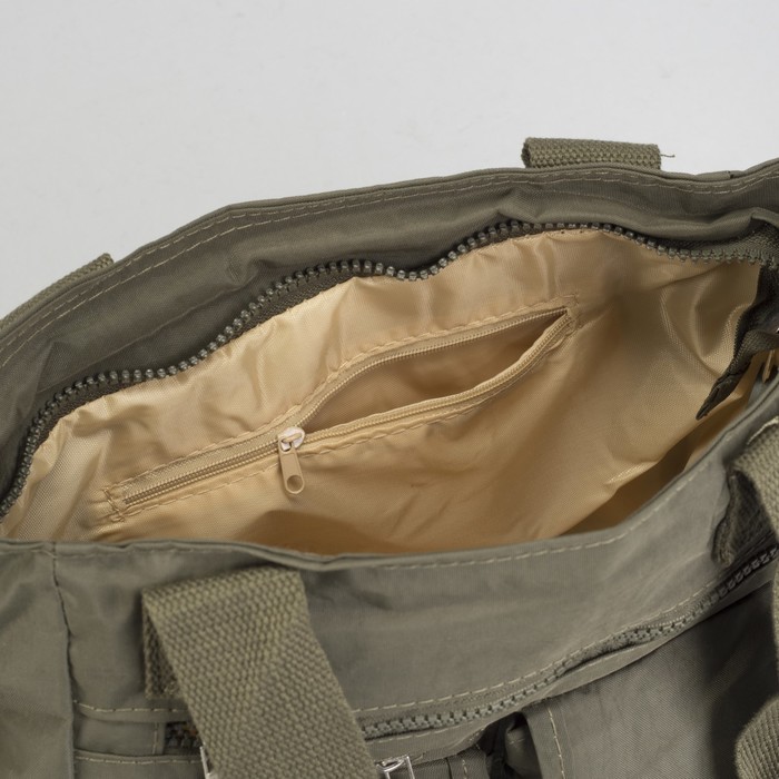 Сумка спортивная на молнии "Жатка", 1 отдел, 5 наружных карманов, длинный ремень, зелёная