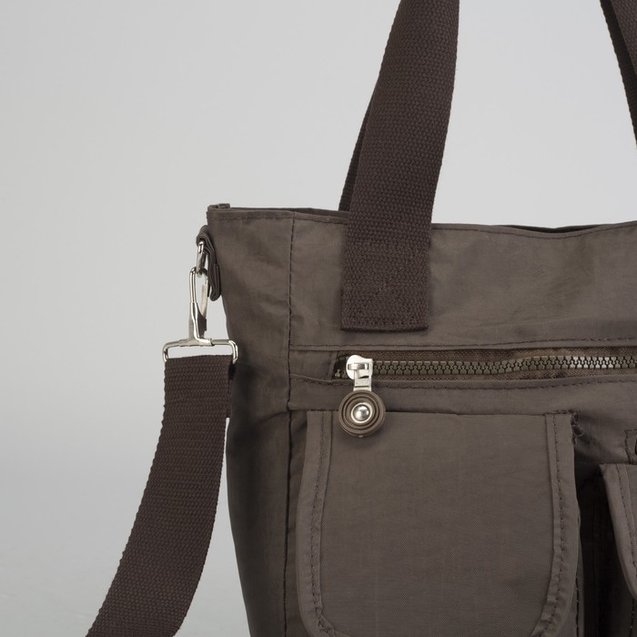 Сумка спортивная на молнии "Жатка", 1 отдел, 5 наружных карманов, длинный ремень, коричневая