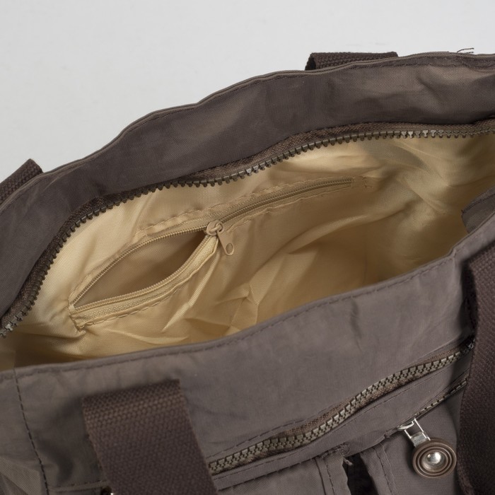 Сумка спортивная на молнии "Жатка", 1 отдел, 5 наружных карманов, длинный ремень, коричневая