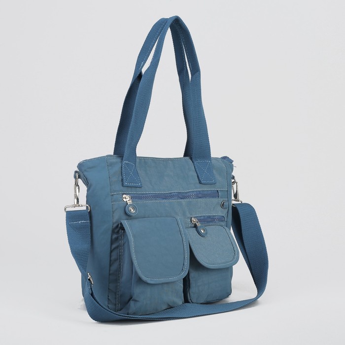 Сумка спортивная на молнии "Жатка", 1 отдел, 5 наружных карманов, длинный ремень, голубая