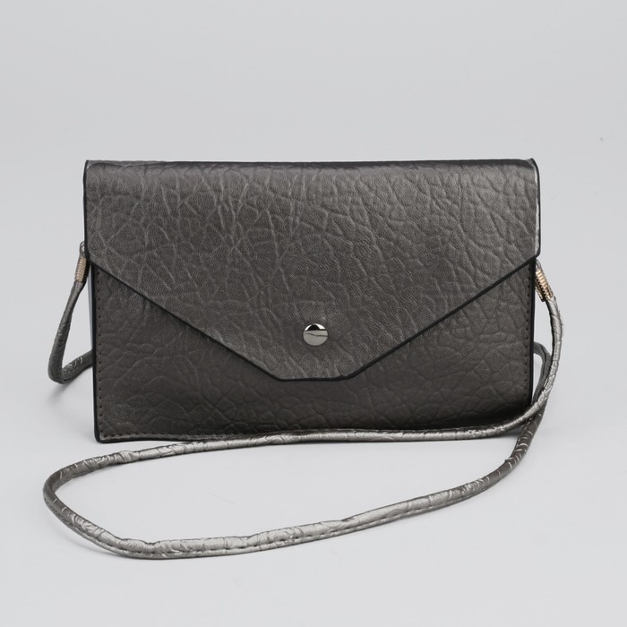 Клатч женский на клапане "Классика", 3 отдела, длинный ремень, серый