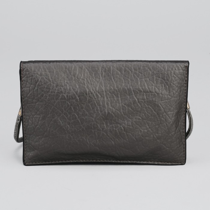 Клатч женский на клапане "Классика", 3 отдела, длинный ремень, серый