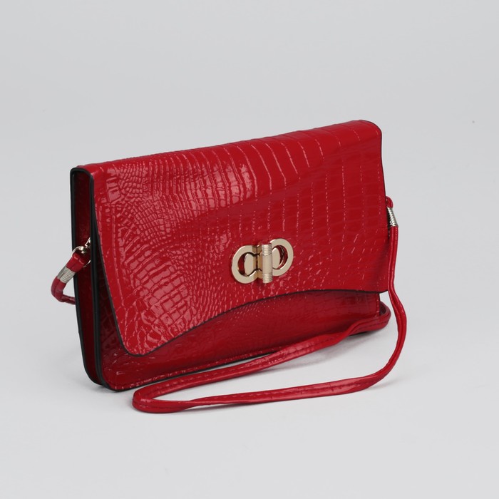 Клатч женский на клапане "Джейн", 3 отдела, длинный ремень, красный