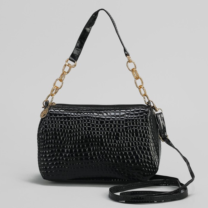 Сумка женская на молнии, 1 отдел, 1 наружный карман, длинный ремень, цвет чёрный