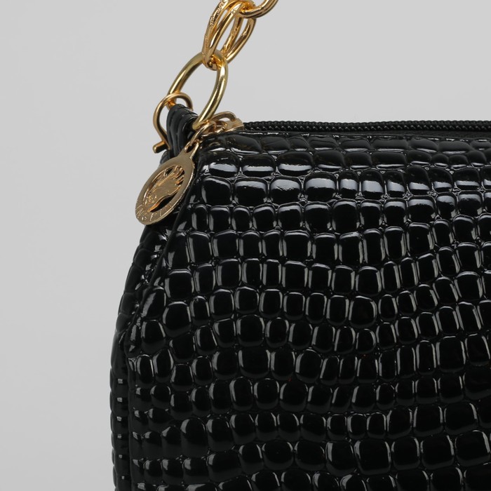 Сумка женская на молнии, 1 отдел, 1 наружный карман, длинный ремень, цвет чёрный