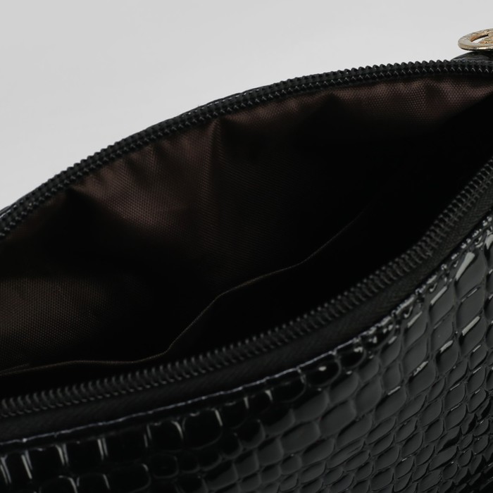 Сумка женская на молнии, 1 отдел, 1 наружный карман, длинный ремень, цвет чёрный