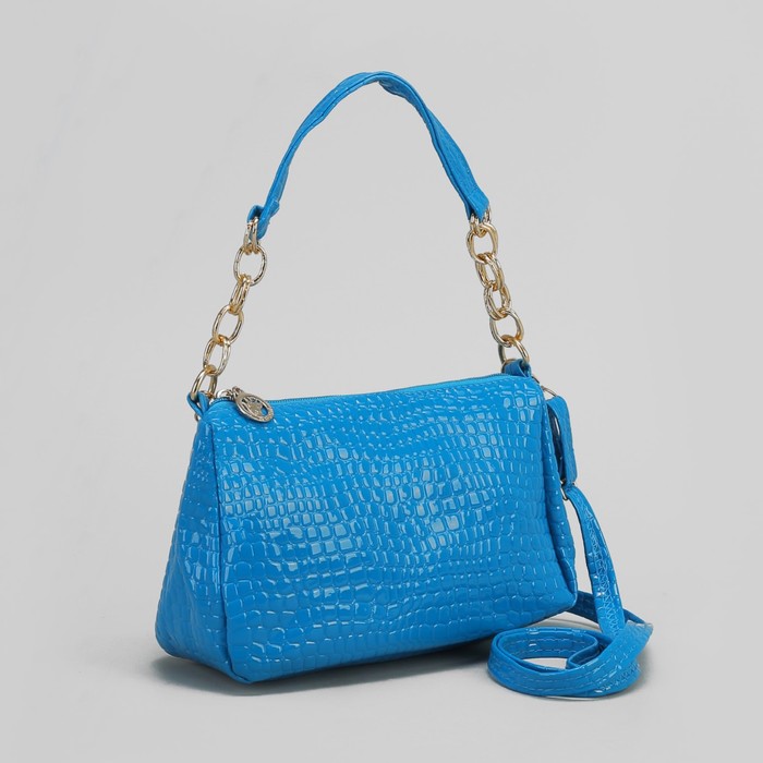 Сумка женская на молнии, 1 отдел, 1 наружный карман, длинный ремень, цвет синий