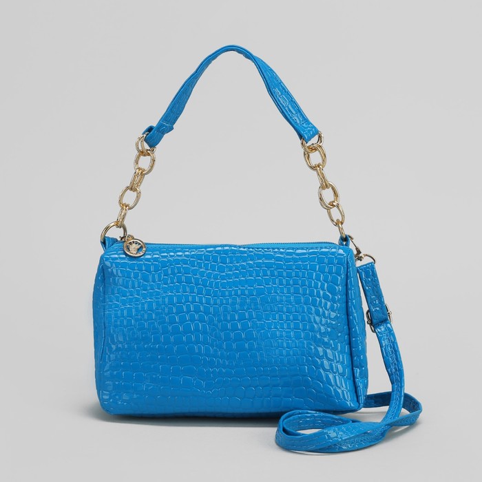 Сумка женская на молнии, 1 отдел, 1 наружный карман, длинный ремень, цвет синий