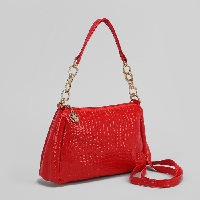 Сумка женская на молнии, 1 отдел, 1 наружный карман, длинный ремень, цвет красный