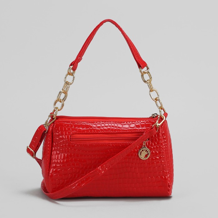 Сумка женская на молнии, 1 отдел, 1 наружный карман, длинный ремень, цвет красный