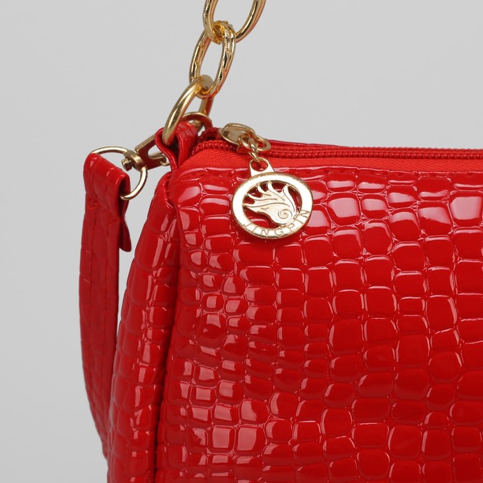 Сумка женская на молнии, 1 отдел, 1 наружный карман, длинный ремень, цвет красный