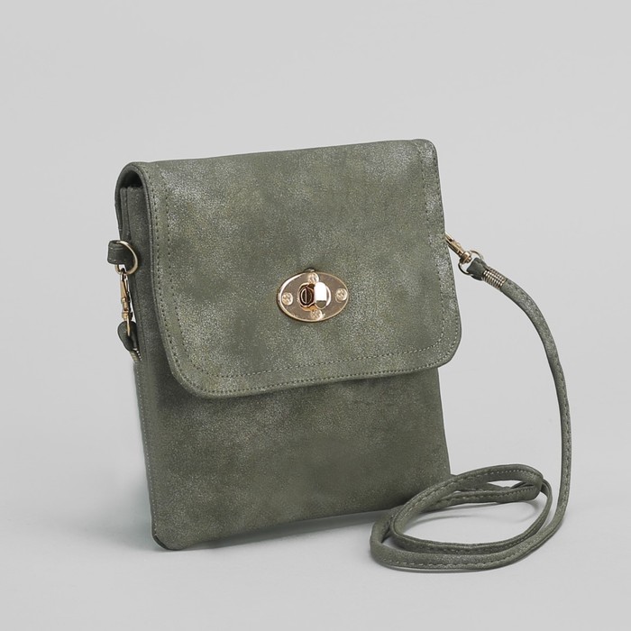 Сумка женская на клапане, 1 отдел, 1 наружный карман, длинный ремень, цвет зелёный