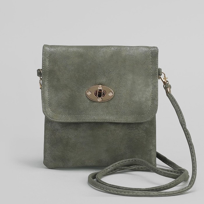 Сумка женская на клапане, 1 отдел, 1 наружный карман, длинный ремень, цвет зелёный