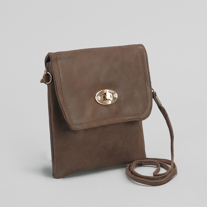 Сумка женская на клапане, 1 отдел, 1 наружный карман, длинный ремень, цвет коричневый