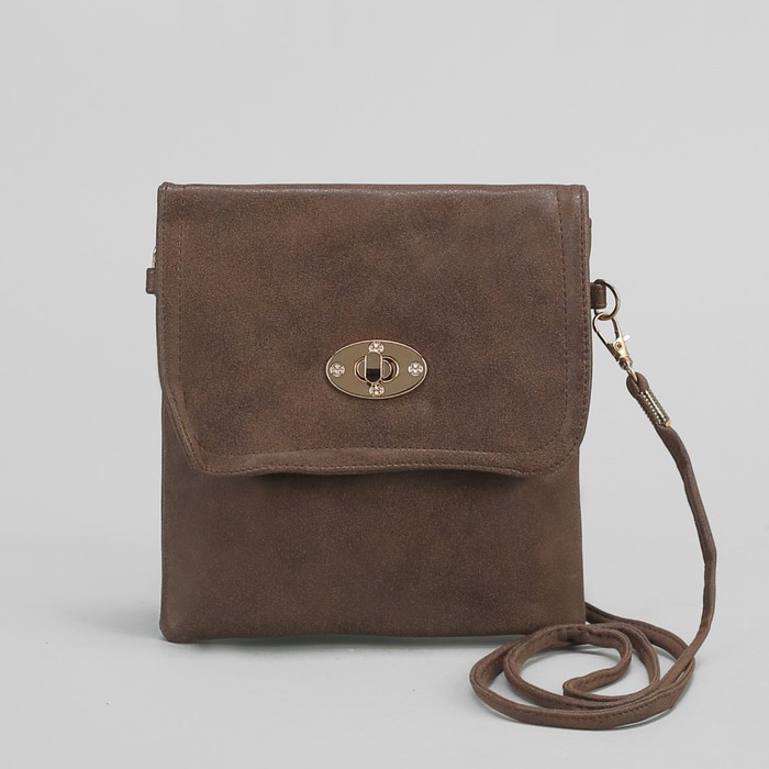 Сумка женская на клапане, 1 отдел, 1 наружный карман, длинный ремень, цвет коричневый