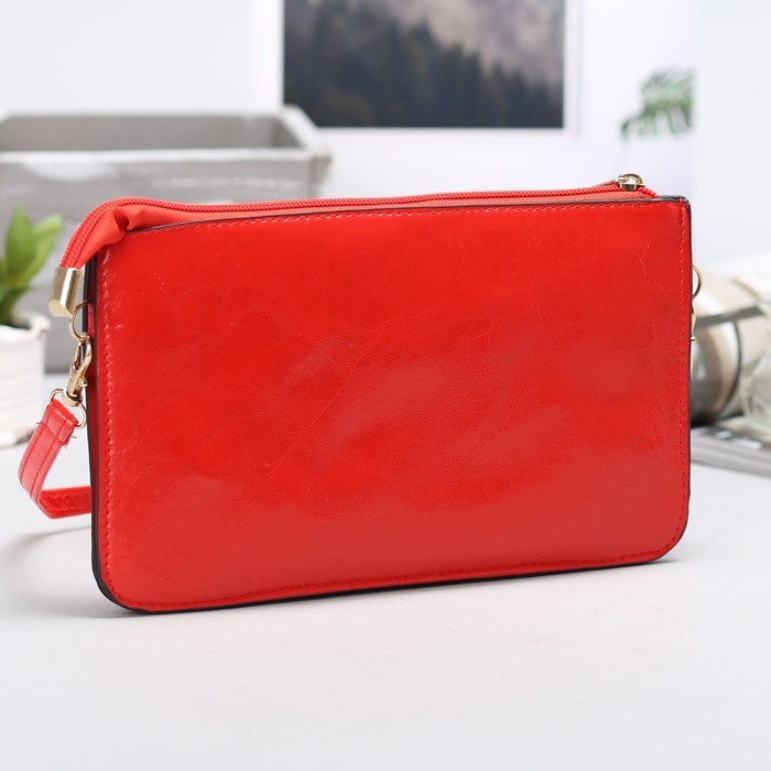 Клатч женский на молнии "Кристи", 3 отдела, длинный ремень, красный