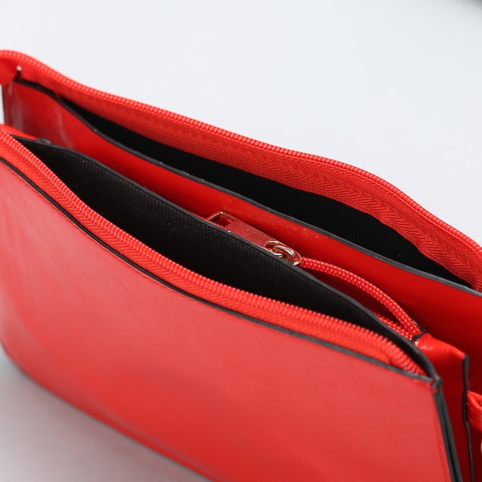 Клатч женский на молнии "Кристи", 3 отдела, длинный ремень, красный