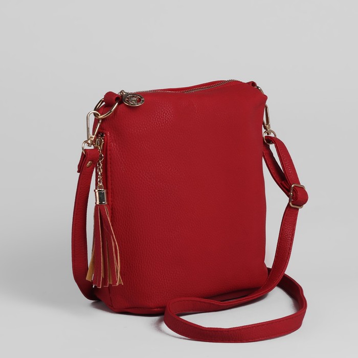 Сумка женская на молнии "Элен", 1 отдел, 2 наружных кармана, длинный ремень, бордовая