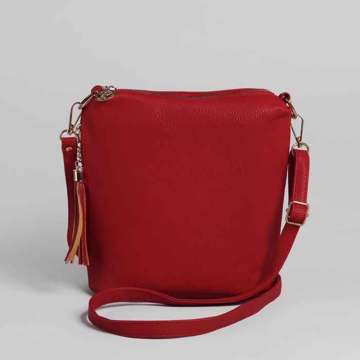 Сумка женская на молнии "Элен", 1 отдел, 2 наружных кармана, длинный ремень, бордовая