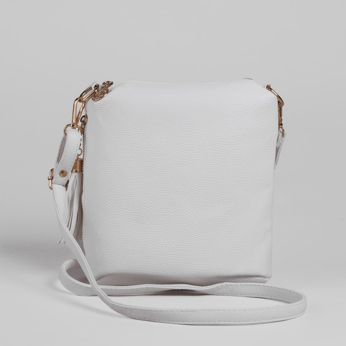 Сумка женская на молнии "Элен", 1 отдел, 2 наружных кармана, длинный ремень, белая