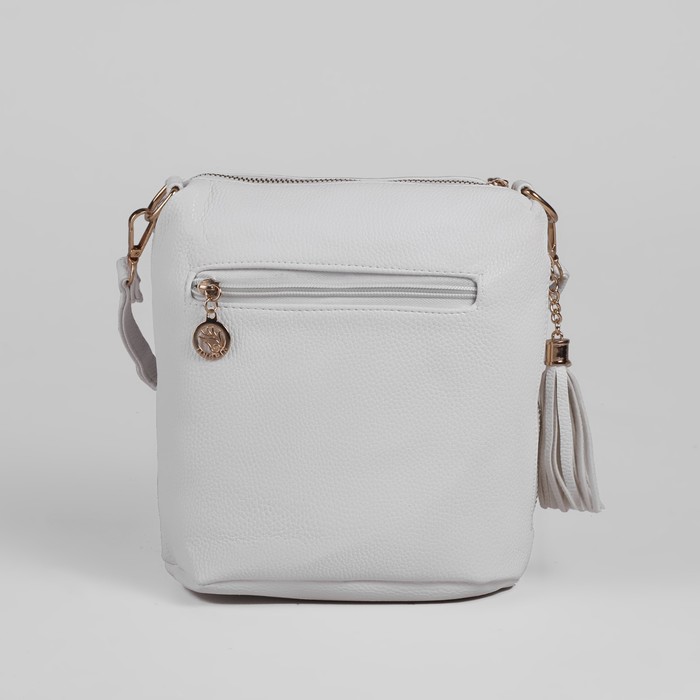 Сумка женская на молнии "Элен", 1 отдел, 2 наружных кармана, длинный ремень, белая