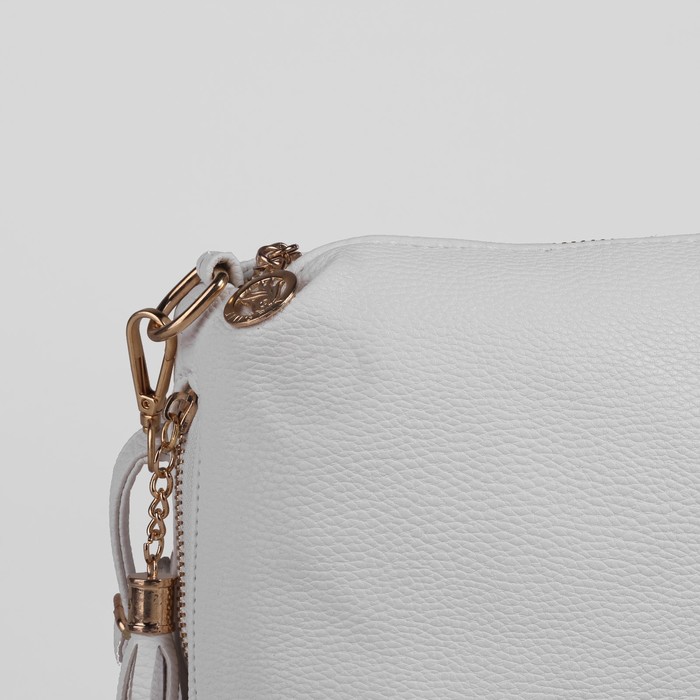 Сумка женская на молнии "Элен", 1 отдел, 2 наружных кармана, длинный ремень, белая