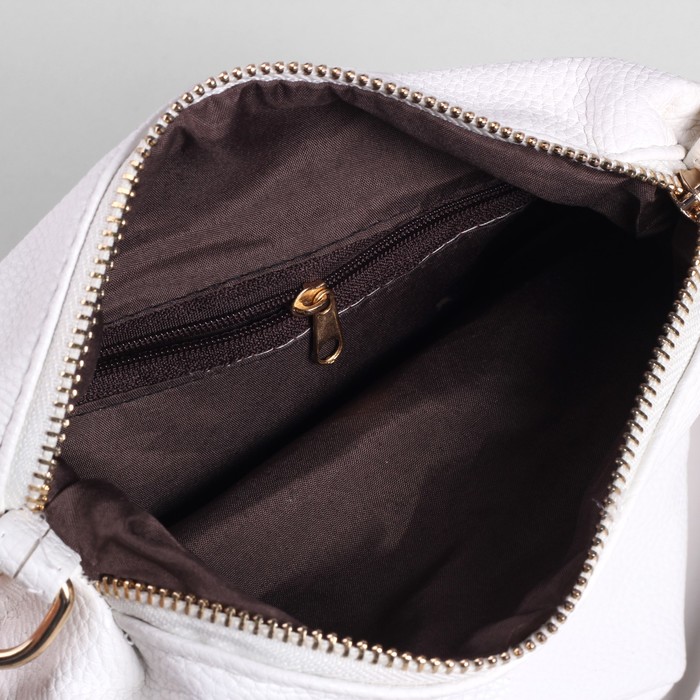 Сумка женская на молнии "Элен", 1 отдел, 2 наружных кармана, длинный ремень, белая