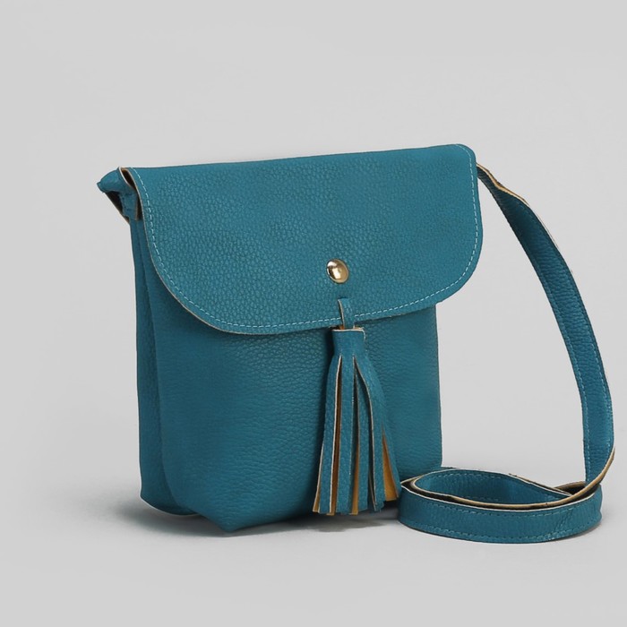 Сумка женская на кнопке "Кисточка", 1 отдел, длинный ремень, цвет морской волны
