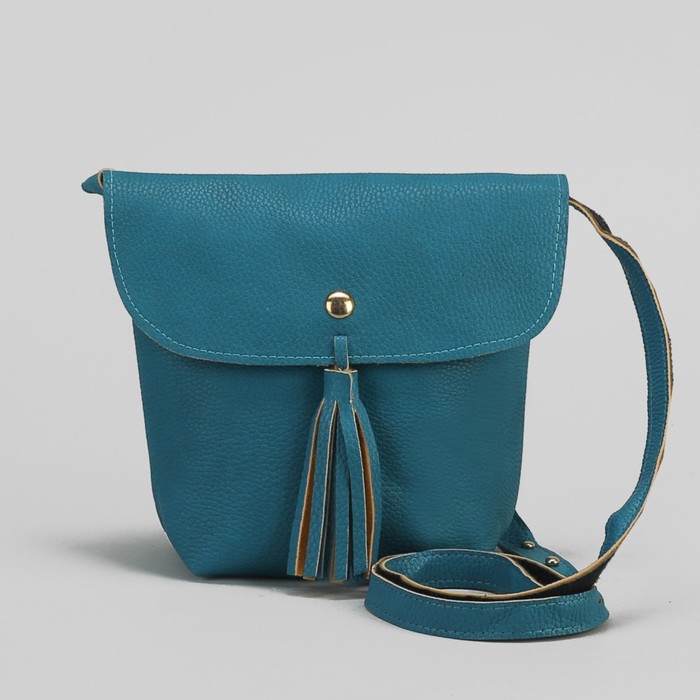 Сумка женская на кнопке "Кисточка", 1 отдел, длинный ремень, цвет морской волны