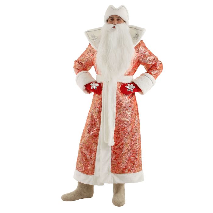 Карнавальный костюм "Дедушка Мороз", шуба, пояс, шапка, варежки, борода, р-р 52-54, рост 180 см
