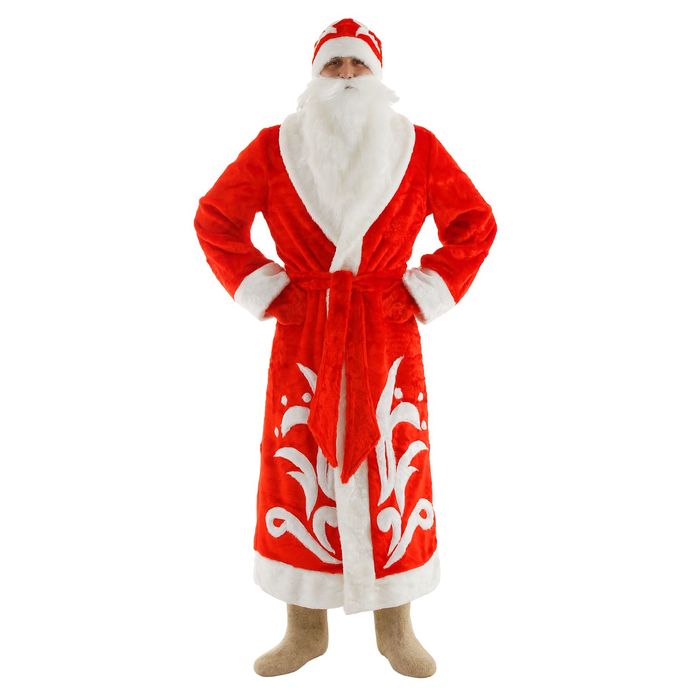 Карнавальный костюм "Дед Мороз", шуба, пояс, шапка, варежки, борода, р-р 52-54, рост 180 см