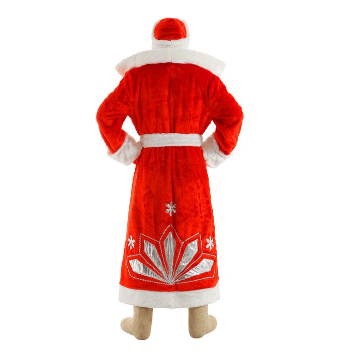 Карнавальный костюм "Дед Мороз", шуба с узорами из парчи, пояс, шапка, варежки, борода, р-р 52-54, рост 180 см