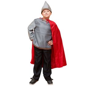 Карнавальный костюм "Богатырь", шапка, рубаха с кольчугой, плащ, р-р 32, рост 140 см