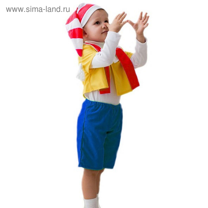 фото Карнавальный костюм "буратино", 5-7 лет, колпак, курточка, шарфик, бриджи, рост 122-134 см бока