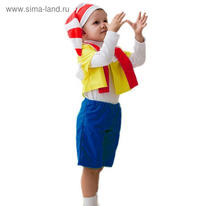 фото Карнавальный костюм "буратино", колпак, курточка, шарфик, бриджи, 3-5 лет, рост 104-116 см бока