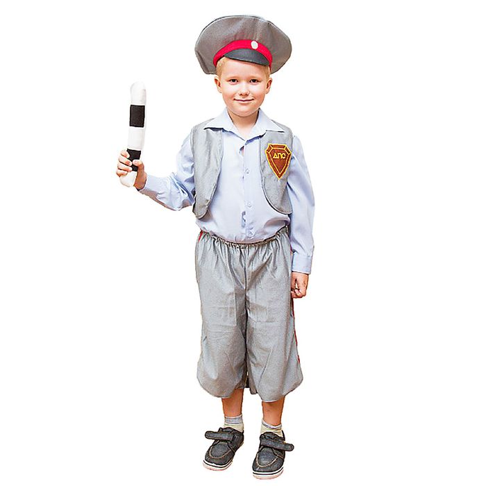 Детский карнавальный костюм "ГАИ", фуражка, жилет, штаны, жезл, 5-7 лет, рост 122-134 см