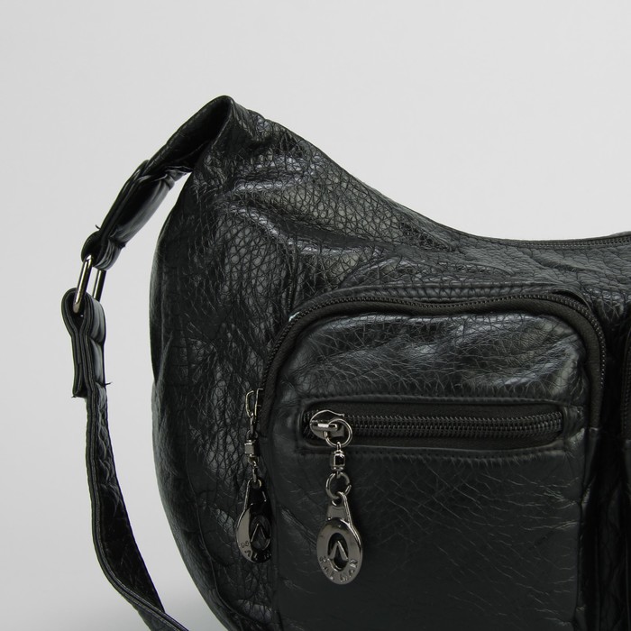 Сумка женская на молнии, 1 отдел с перегородкой, 4 наружных кармана, чёрная