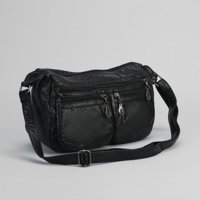 Сумка женская на молнии, 1 отдел с перегородкой, 4 наружных кармана, регулируемый ремень, чёрная