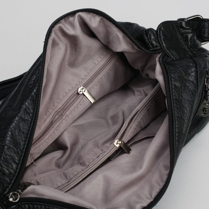 Сумка женская на молнии, 1 отдел с перегородкой, 4 наружных кармана, регулируемый ремень, чёрная