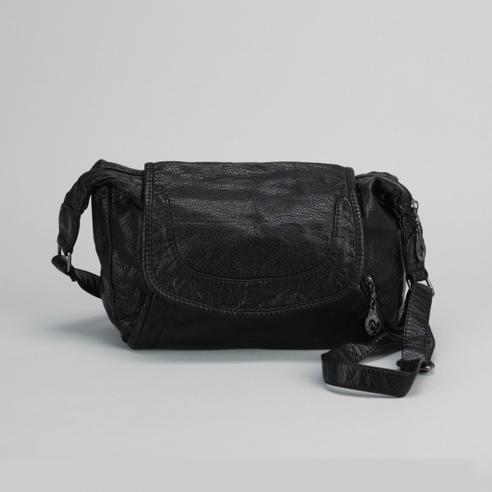 Сумка женская на молнии, 1 отдел с перегородкой, 2 наружных кармана, регулируемый ремень, чёрная