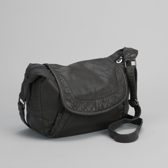 Сумка женская на молнии, 1 отдел с перегородкой, 2 наружных кармана, регулируемый ремень, серая