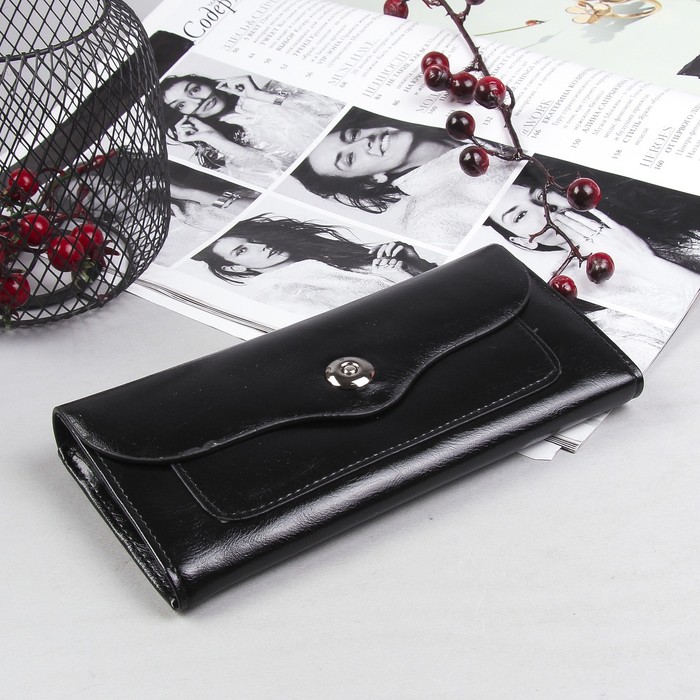 Кошелёк женский на клапане, 6 отделов, отдел для карт, чёрный