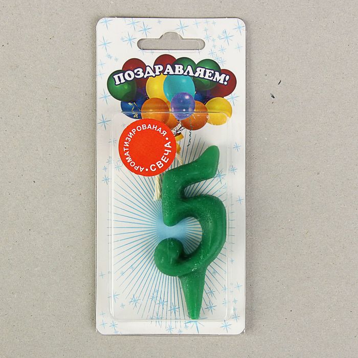 Свеча для торта цифра "Фруктовая" зелёная "5", с ароматом яблока