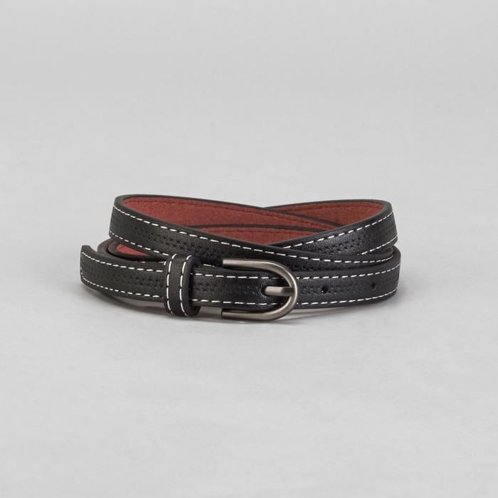 Ремень женский "Перфорация", пряжка под тёмный металл, ширина - 1,5см, чёрный