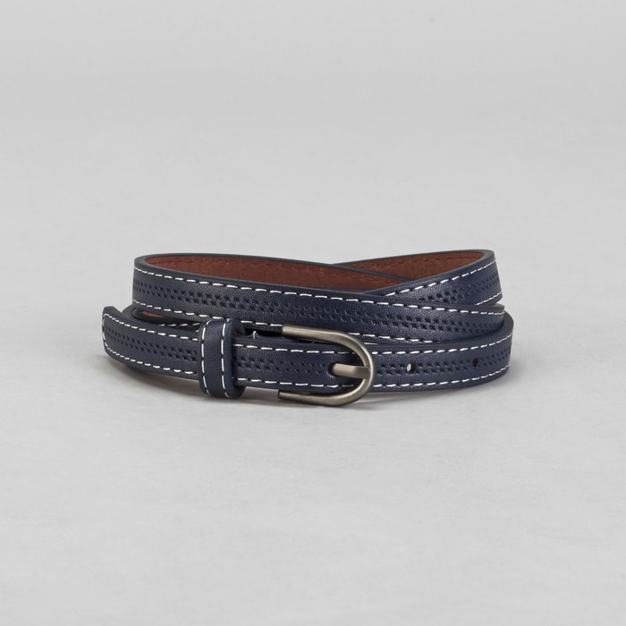 Ремень женский "Перфорация", пряжка под тёмный металл, ширина - 1,5см, синий