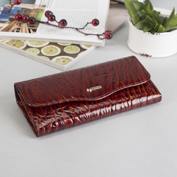 Кошелёк женский на клапане, 5 отделов, вкладыш для карт, 1 наружный карман, коричневый