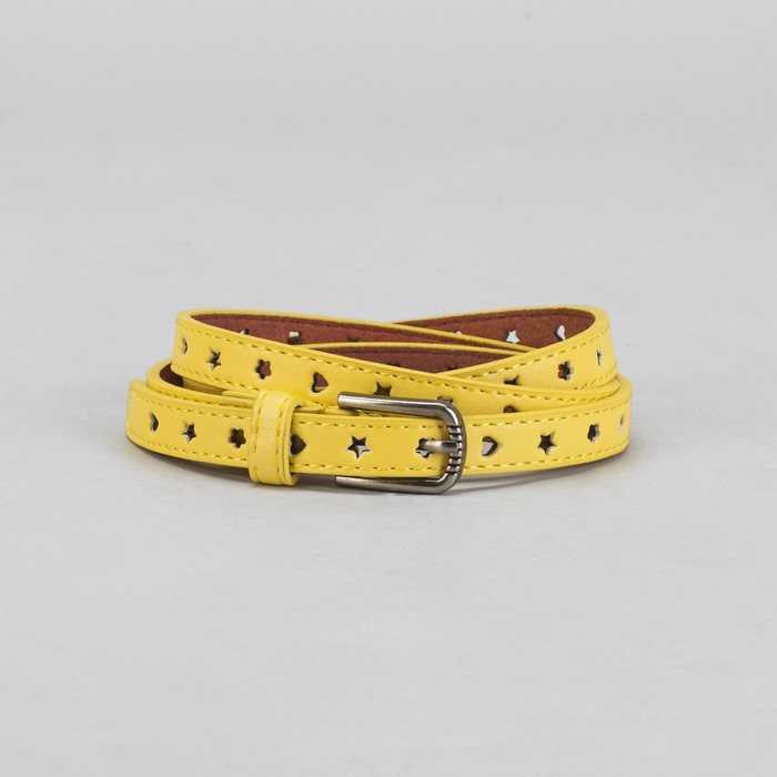 Ремень женский "Звёзды и сердца", пряжка под тёмный металл, ширина - 1,5см, жёлтый