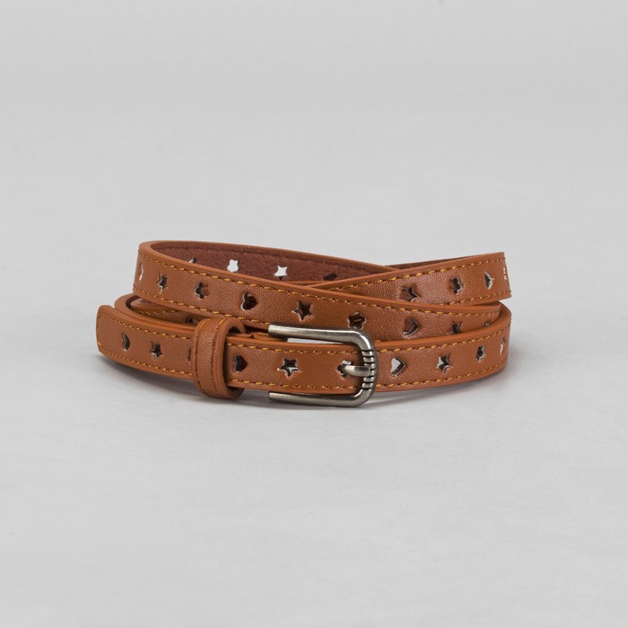 Ремень женский "Звёзды и сердца", пряжка под тёмный металл, ширина - 1,5см, коричневый