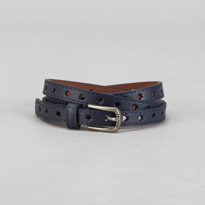 Ремень женский "Звёзды и сердца", пряжка под тёмный металл, ширина - 1,5см, синий